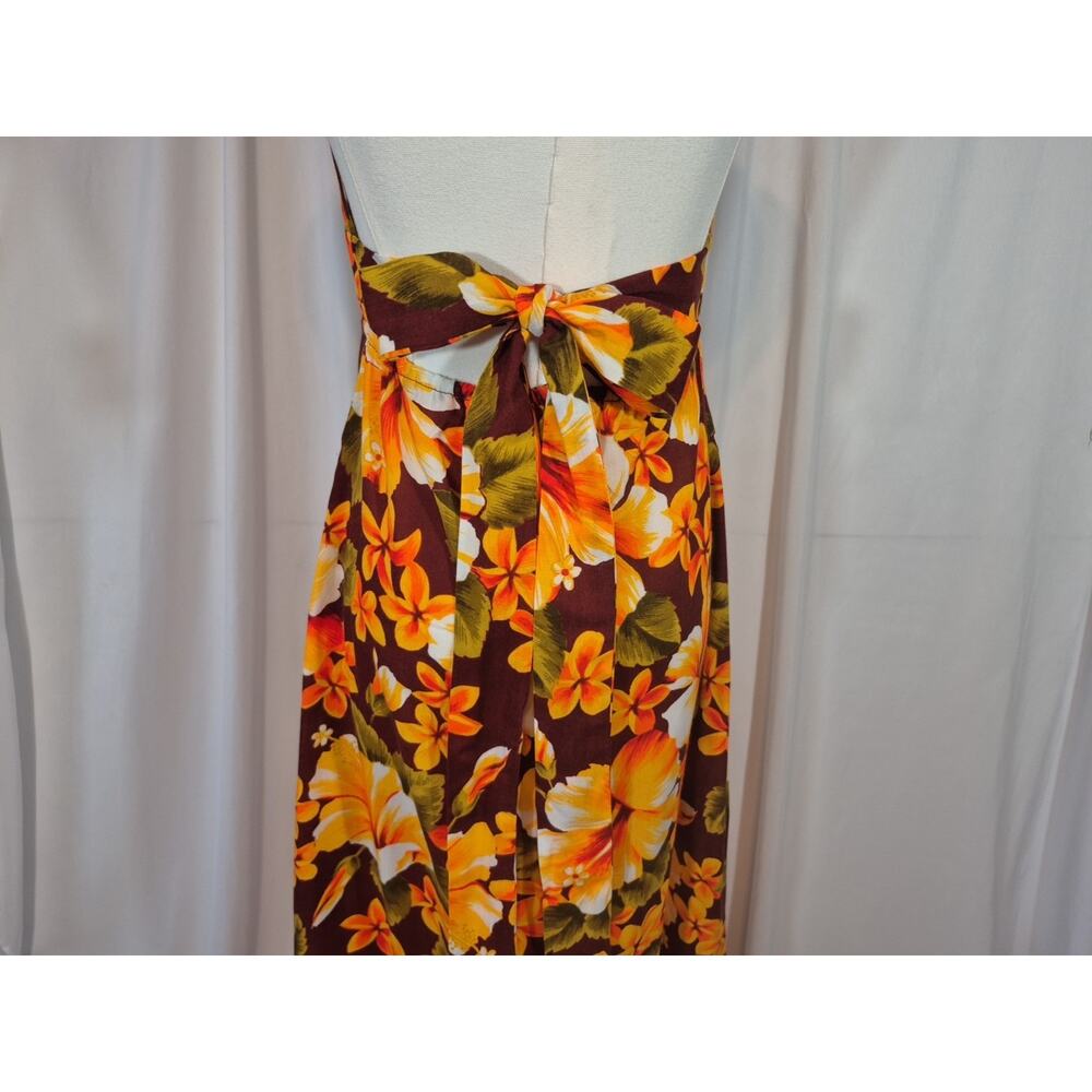 Vintage Hawaiian Cotton Orange Retro Green Floral Halter Maxi Dress US 8 10 - Picture 8 of 12